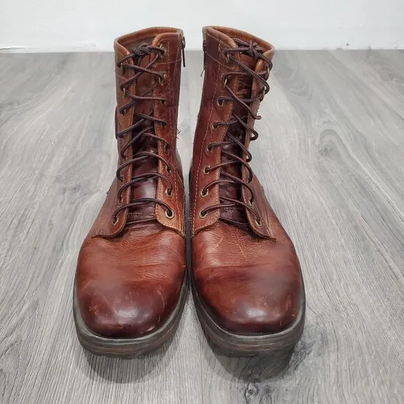 Ashton Grey Boots Rockcastle Men's 12 Brown Leather Mid Lace Up Side Zip Classic