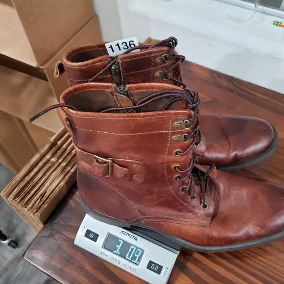 Ashton Grey Boots Rockcastle Men's 12 Brown Leather Mid Lace Up Side Zip Classic