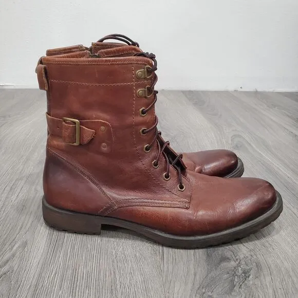 Ashton Grey Boots Rockcastle Men's 12 Brown Leather Mid Lace Up Side Zip Classic