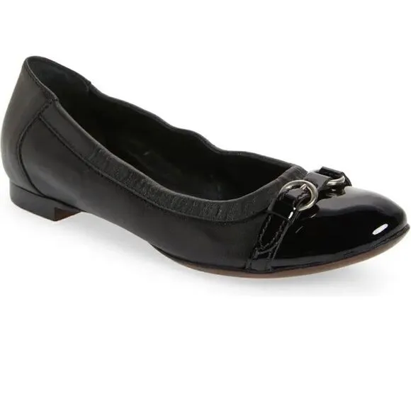 Attilio Giusti Leombruni Monika Cap Toe Ballet Flat In Black &amp; Navy size 38 /7.5