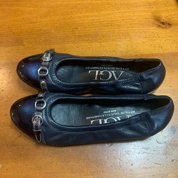 Attilio Giusti Leombruni Monika Cap Toe Ballet Flat In Black &amp; Navy size 38 /7.5