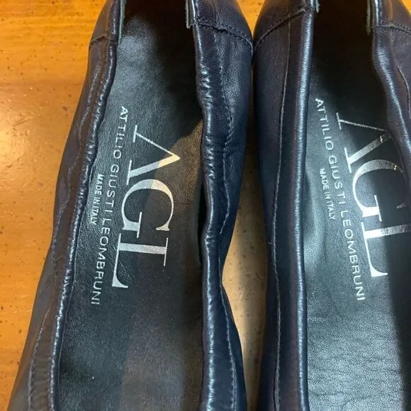 Attilio Giusti Leombruni Monika Cap Toe Ballet Flat In Black &amp; Navy size 38 /7.5