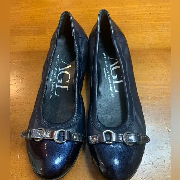 Attilio Giusti Leombruni Monika Cap Toe Ballet Flat In Black &amp; Navy size 38 /7.5