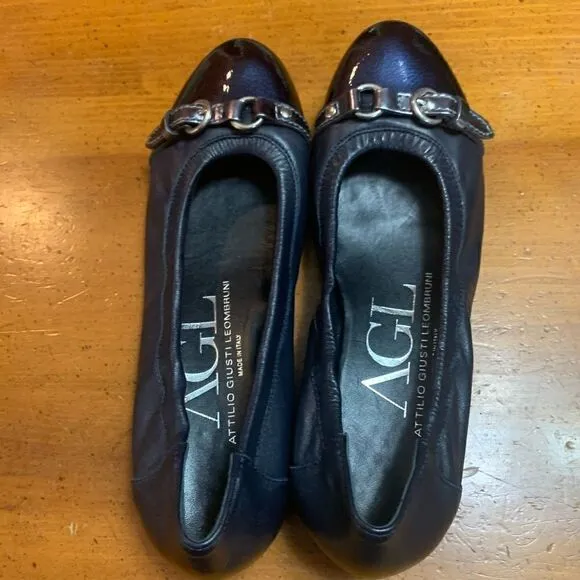Attilio Giusti Leombruni Monika Cap Toe Ballet Flat In Black &amp; Navy size 38 /7.5