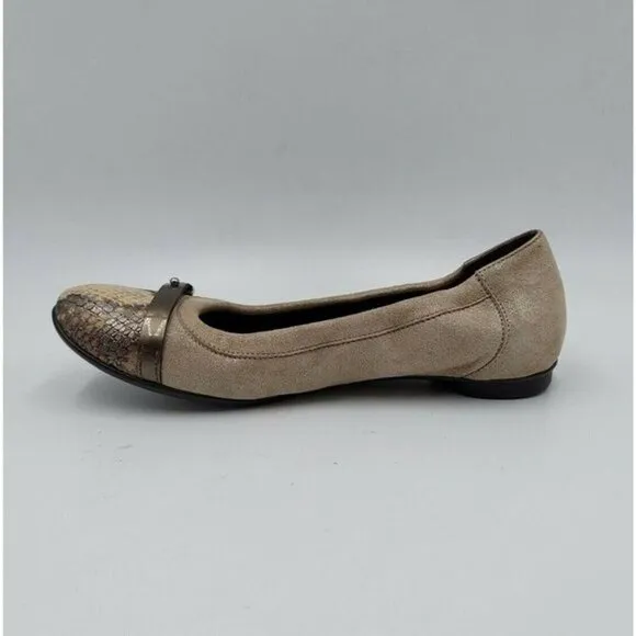 ATTILIO Giusti Leombruni's womens Tan Snakeskin ballet flats Sz 38
