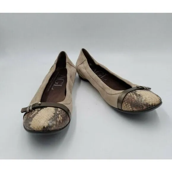 ATTILIO Giusti Leombruni's womens Tan Snakeskin ballet flats Sz 38