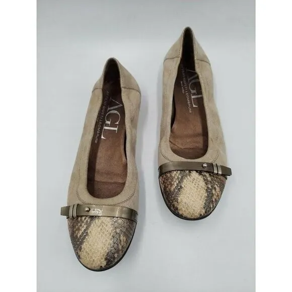 ATTILIO Giusti Leombruni's womens Tan Snakeskin ballet flats Sz 38