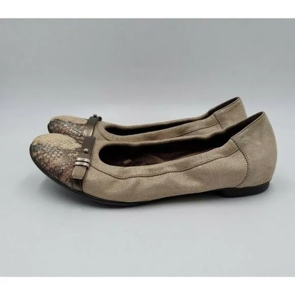 ATTILIO Giusti Leombruni's womens Tan Snakeskin ballet flats Sz 38