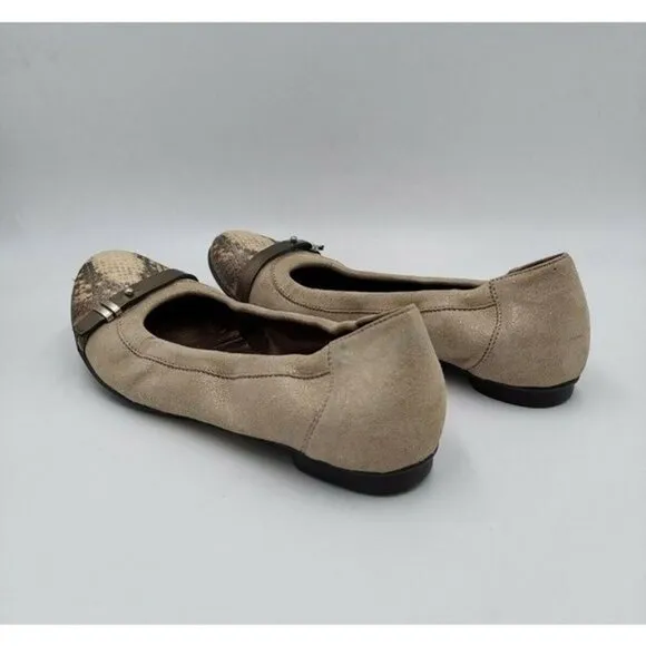 ATTILIO Giusti Leombruni's womens Tan Snakeskin ballet flats Sz 38