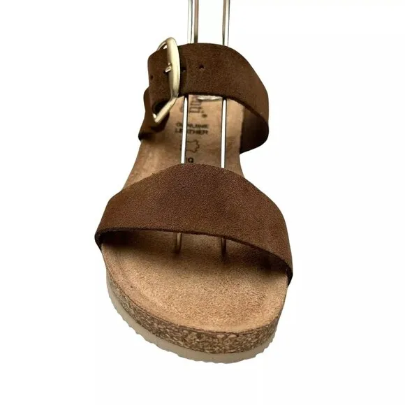 AUTENTI Women's Wedge Sandals Size 7.5-9 Brown Suede Dual Band Made In Spain