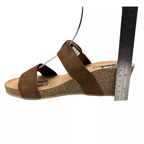 AUTENTI Women's Wedge Sandals Size 7.5-9 Brown Suede Dual Band Made In Spain