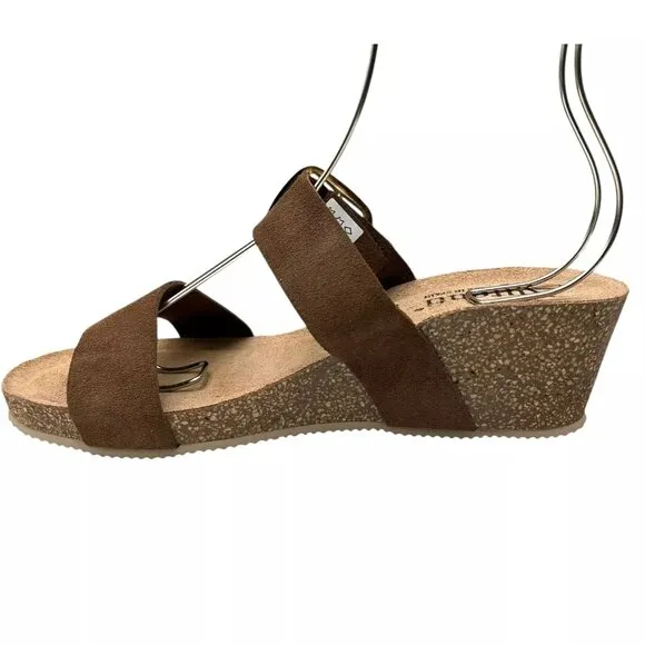 AUTENTI Women's Wedge Sandals Size 7.5-9 Brown Suede Dual Band Made In Spain