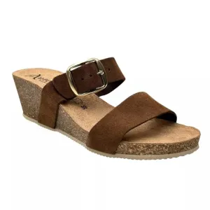AUTENTI Women's Wedge Sandals Size 7.5-9 Brown Suede Dual Band Made In Spain