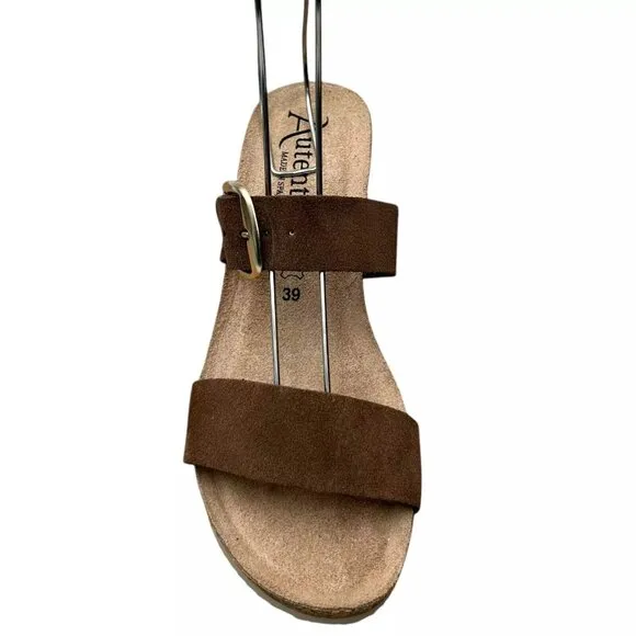 AUTENTI Women's Wedge Sandals Size 7.5-9 Brown Suede Dual Band Made In Spain