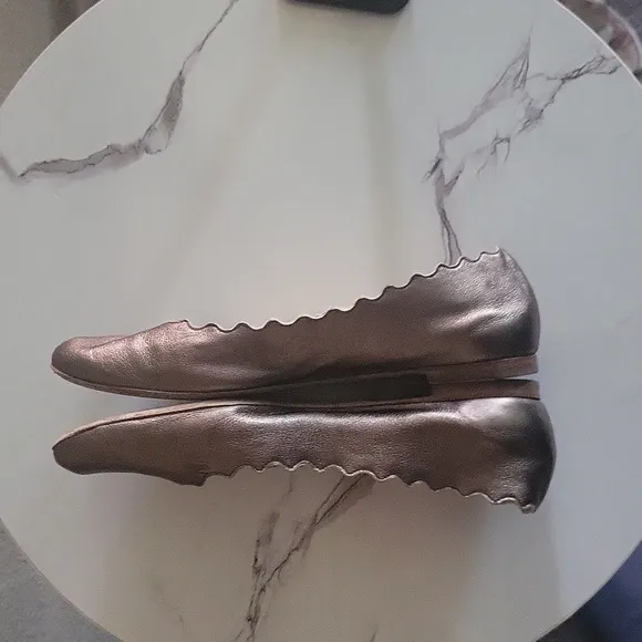 Authentic CHLOÉ Lauren Scalloped Leather Ballet Gunmetal Flats