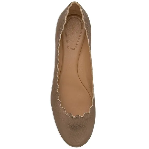 Authentic CHLOÉ Lauren Scalloped Leather Ballet Gunmetal Flats