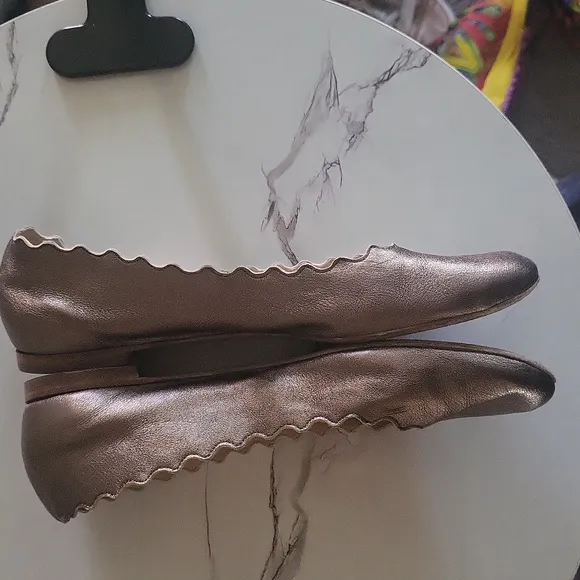 Authentic CHLOÉ Lauren Scalloped Leather Ballet Gunmetal Flats