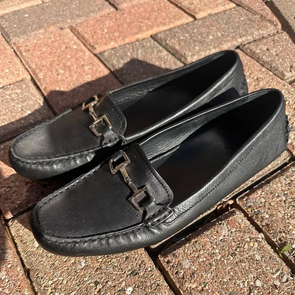 Authentic Gucci Black Leather Loafers Driving Moccasins Size 39