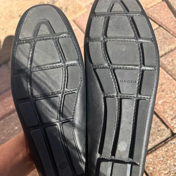 Authentic Gucci Black Leather Loafers Driving Moccasins Size 39