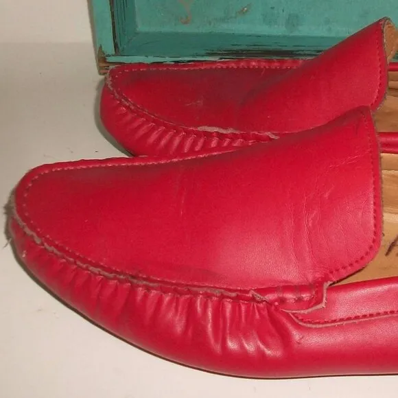 Authentic HERMES Red-Leather Driving Loafers with Cushioned Insoles 8