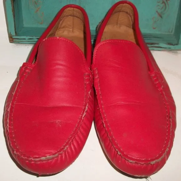 Authentic HERMES Red-Leather Driving Loafers with Cushioned Insoles 8
