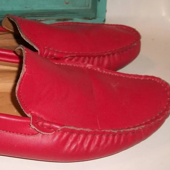 Authentic HERMES Red-Leather Driving Loafers with Cushioned Insoles 8