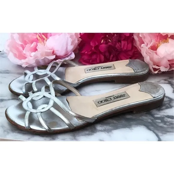 Authentic Jimmy Choo Metallic Silver Mules Sandals​​​​