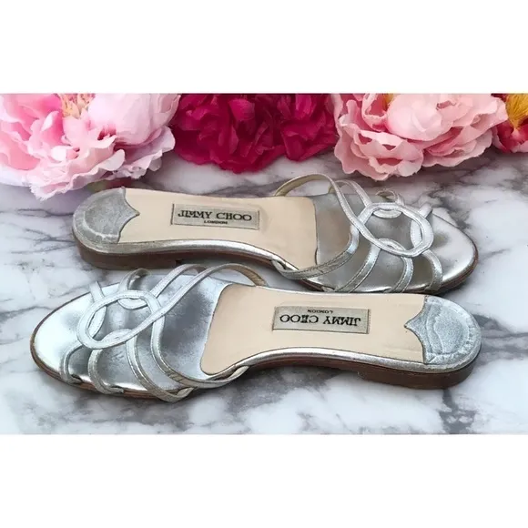 Authentic Jimmy Choo Metallic Silver Mules Sandals​​​​