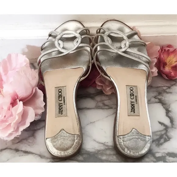 Authentic Jimmy Choo Metallic Silver Mules Sandals​​​​