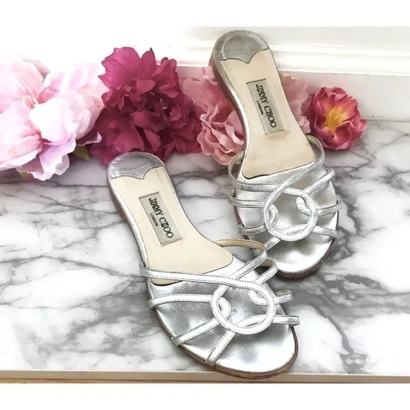 Authentic Jimmy Choo Metallic Silver Mules Sandals​​​​