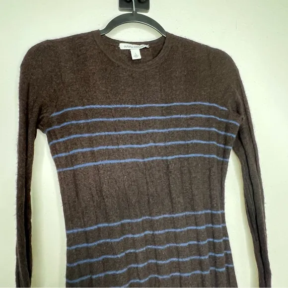 Autumn Cashmere Long Sleeve Midi Dress in Brown/ blue stripe, size S