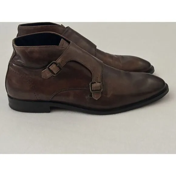 BACCO BUCCI Italy Mens‎ US 11.5  Brown Leather Buckle Ankle Chukka Chelsea Boots