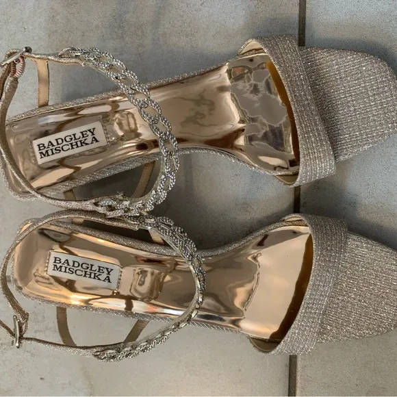 Badgley Mischka | Gold glitter wedge sandals size 10