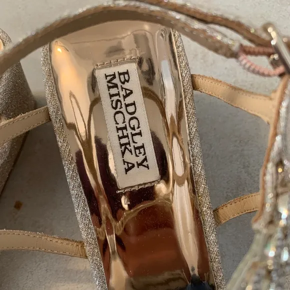 Badgley Mischka | Gold glitter wedge sandals size 10