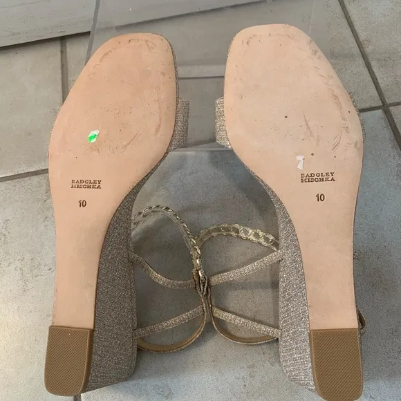 Badgley Mischka | Gold glitter wedge sandals size 10