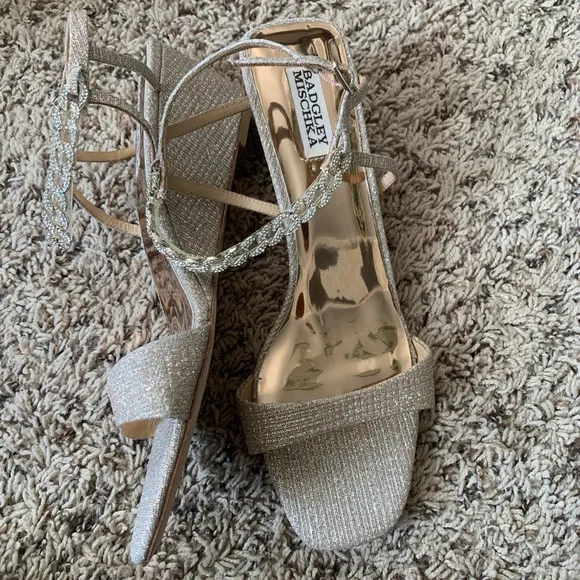 Badgley Mischka | Gold glitter wedge sandals size 10