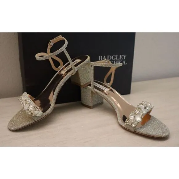 Badgley Mischka MP6306 Women's Sz 6 Platino Tanessa Ankle Strap Sandals $235