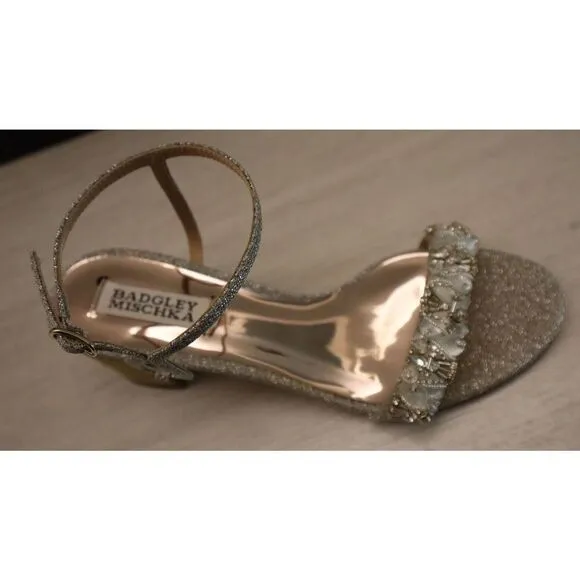Badgley Mischka MP6306 Women's Sz 6 Platino Tanessa Ankle Strap Sandals $235