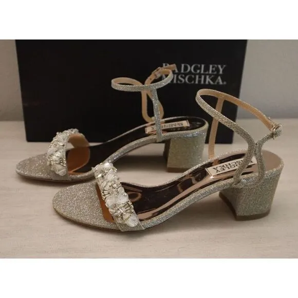 Badgley Mischka MP6306 Women's Sz 6 Platino Tanessa Ankle Strap Sandals $235