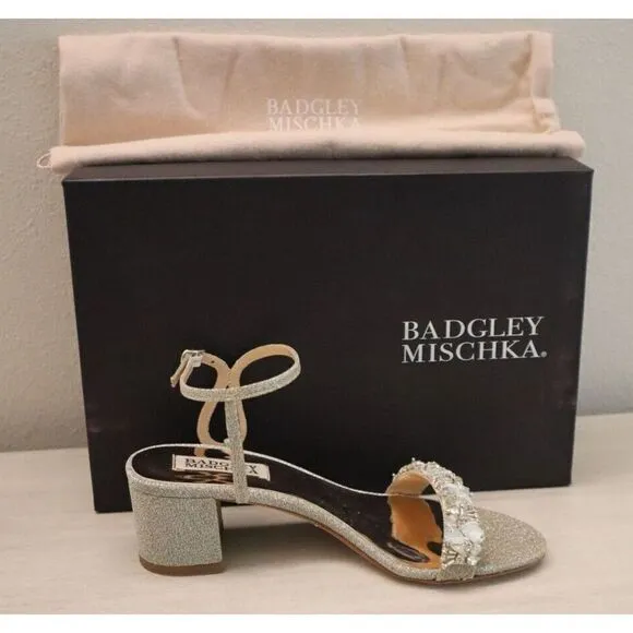 Badgley Mischka MP6306 Women's Sz 6 Platino Tanessa Ankle Strap Sandals $235