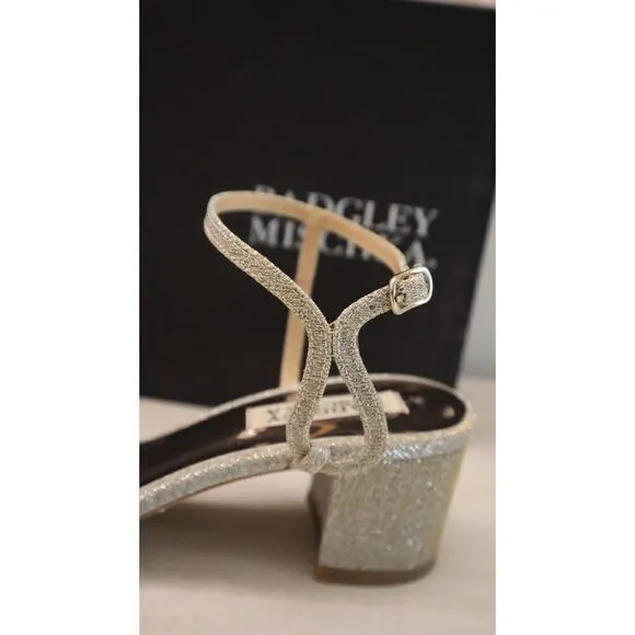 Badgley Mischka MP6306 Women's Sz 6 Platino Tanessa Ankle Strap Sandals $235