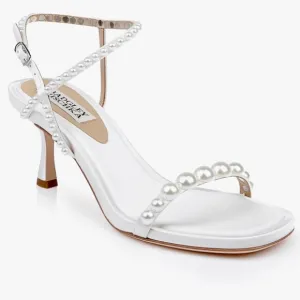 Badgley Mischka satin white heels