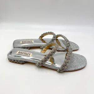 Badgley Mischka Womens Size 8 Femme Silver Jeweled Flat Dress Sandals Shoes