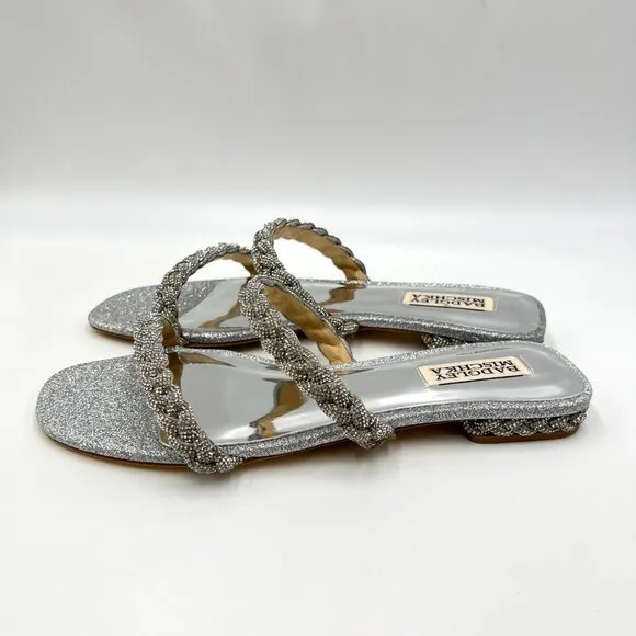 Badgley Mischka Womens Size 8 Femme Silver Jeweled Flat Dress Sandals Shoes
