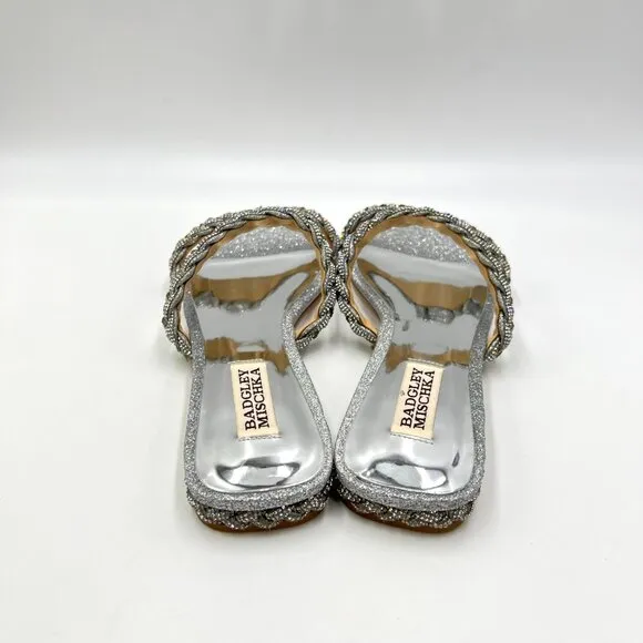 Badgley Mischka Womens Size 8 Femme Silver Jeweled Flat Dress Sandals Shoes