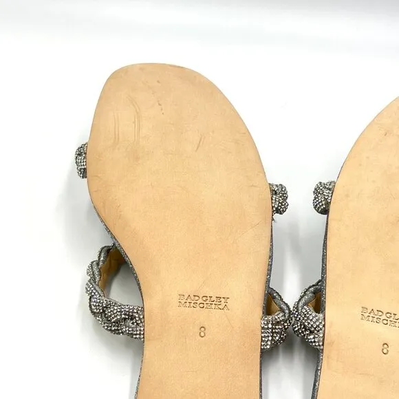 Badgley Mischka Womens Size 8 Femme Silver Jeweled Flat Dress Sandals Shoes