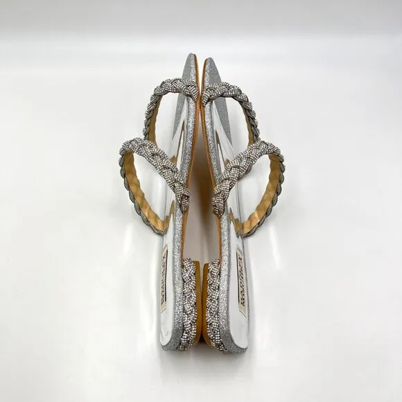 Badgley Mischka Womens Size 8 Femme Silver Jeweled Flat Dress Sandals Shoes