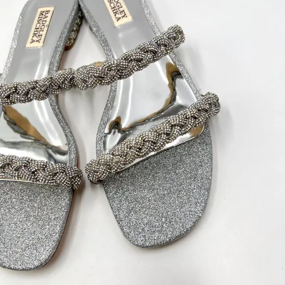 Badgley Mischka Womens Size 8 Femme Silver Jeweled Flat Dress Sandals Shoes