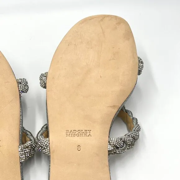 Badgley Mischka Womens Size 8 Femme Silver Jeweled Flat Dress Sandals Shoes