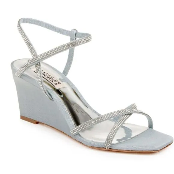 Badgley Mischka women's Reagan Embellished Wedge Sandals In Whisper Blue size 6